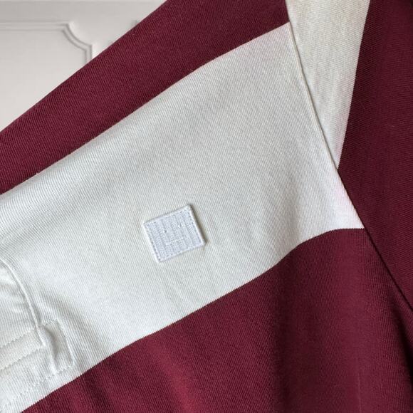 Acne Studios Men’s Long Sleeve Striped Polo – Burgundy & White Classic - Picture 3 of 6